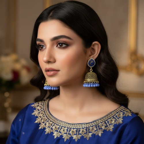 Emerald Drop, Sapphire Glow Jhumka