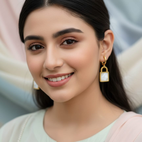 Pearl Lock Charm Earrings