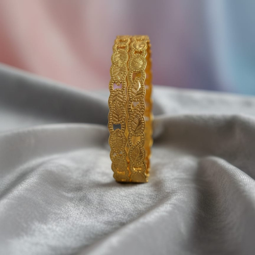 Ornate Leaf-Link Gold Bangles (2 PIECE)
