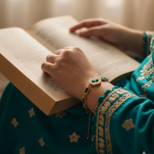 Emerald Green & Crystal Gold Bracelet