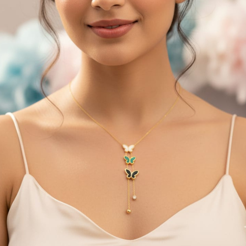 Trio Butterfly Drop Necklace