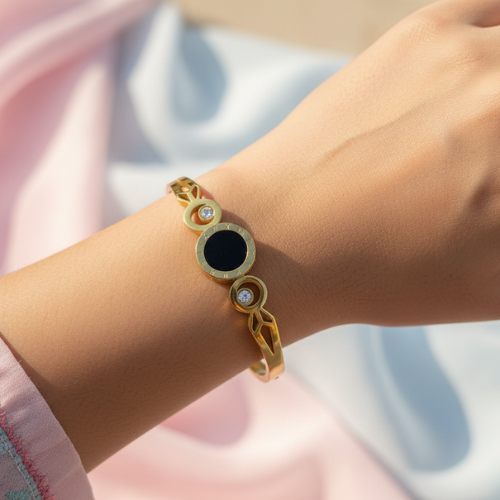 Black Stone Roman Bangle