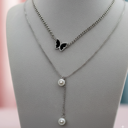 Luna Butterfly & Pearl Layered Necklace