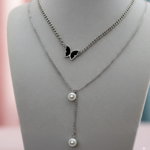 Luna Butterfly & Pearl Layered Necklace