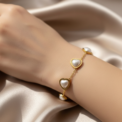 Pearl Heart Charm Bracelet