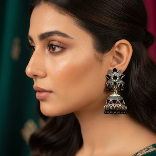 Lotus Bloom Jhumka Earrings