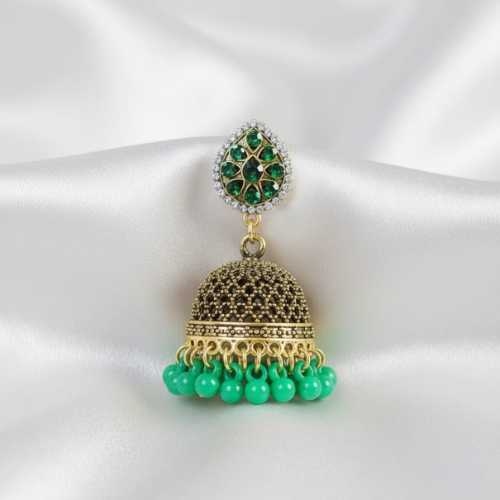 Emerald Drop, Sapphire Glow Jhumka