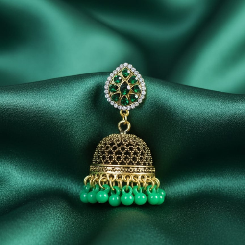 Emerald Drop, Sapphire Glow Jhumka