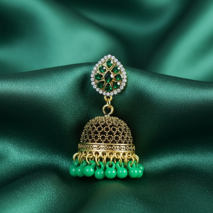 Emerald Drop, Sapphire Glow Jhumka