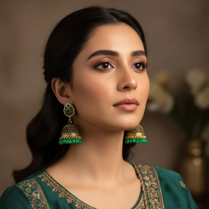 Emerald Drop, Sapphire Glow Jhumka
