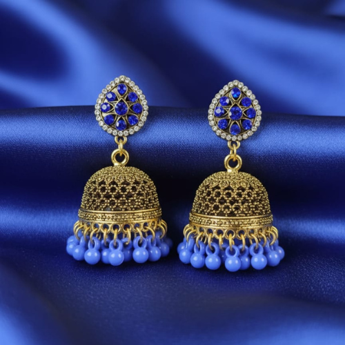 Emerald Drop, Sapphire Glow Jhumka