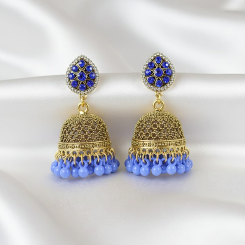 Emerald Drop, Sapphire Glow Jhumka