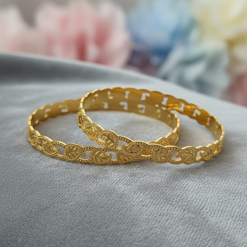 Ornate Leaf-Link Gold Bangles (2 PIECE)