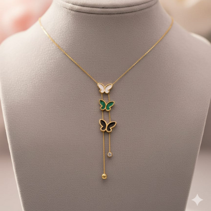 Trio Butterfly Drop Necklace