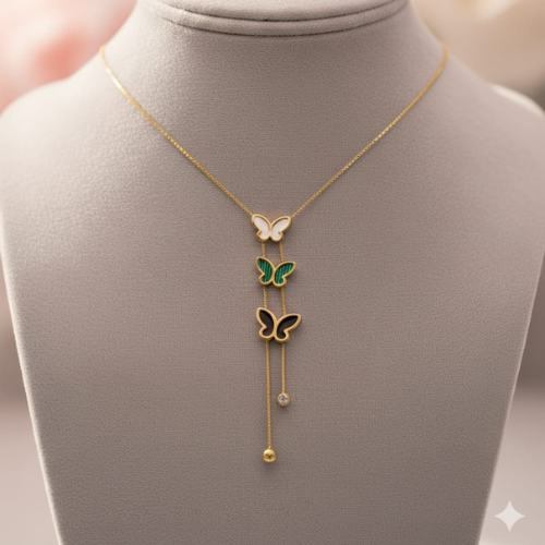 Trio Butterfly Drop Necklace