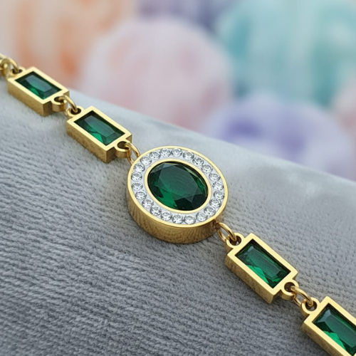 Emerald Green & Crystal Gold Bracelet
